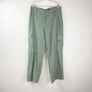Hollister Ultra High-Rise Baggy Cargo Pants XL Green Linen Blend Wide Leg Beach